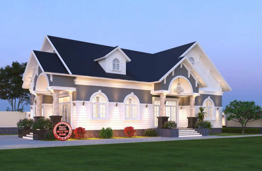 KVA_ Phối cảnh 3D mặt tiền biệt thự mái Thái 180m2 (2)