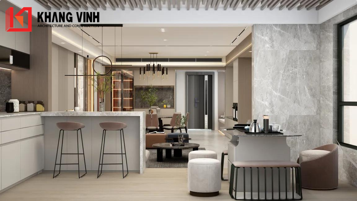 KVA_ Phối cảnh nội thất phòng trà biệt thự mái thái 180m2