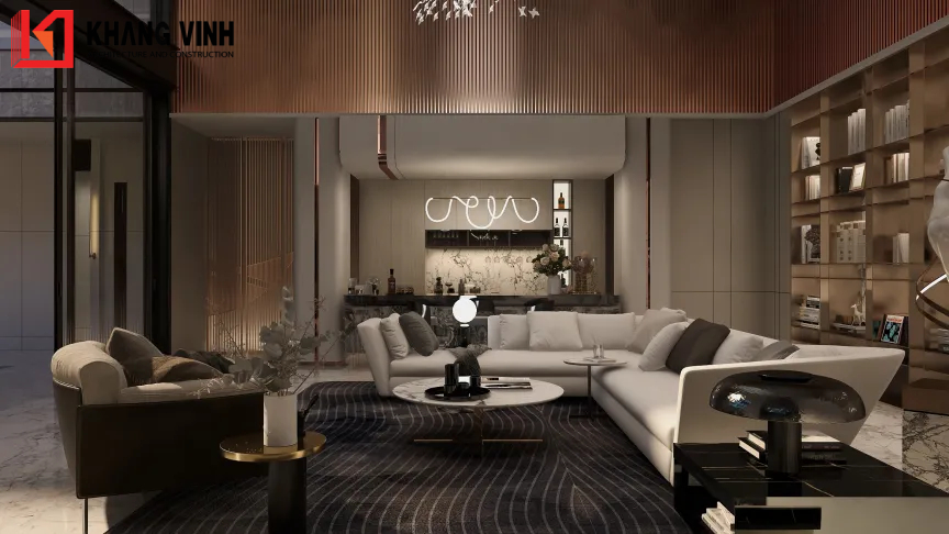 KVA_ Phối cảnh nội thất phòng khách xây biệt thự trọn gói 553m2