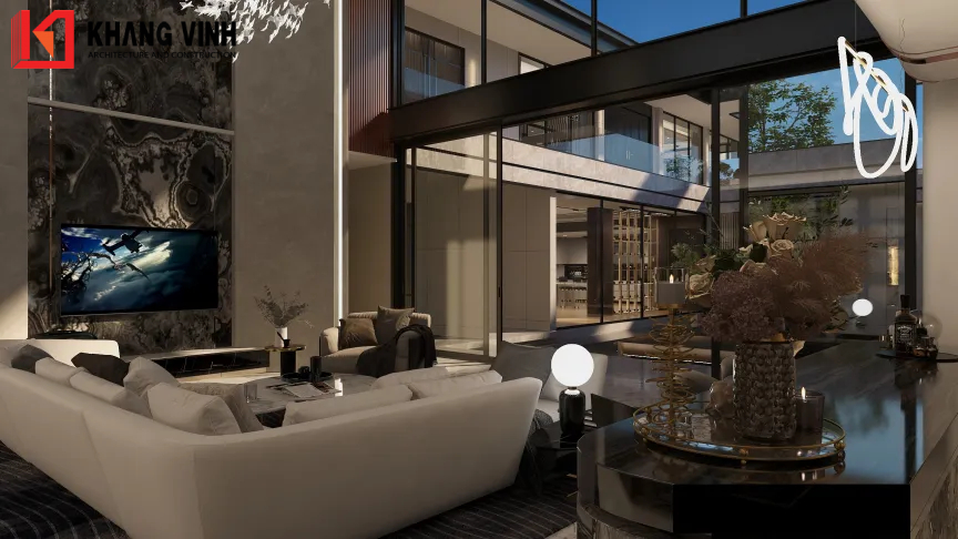 KVA_ Phối cảnh nội thất phòng khách xây biệt thự trọn gói 553m2