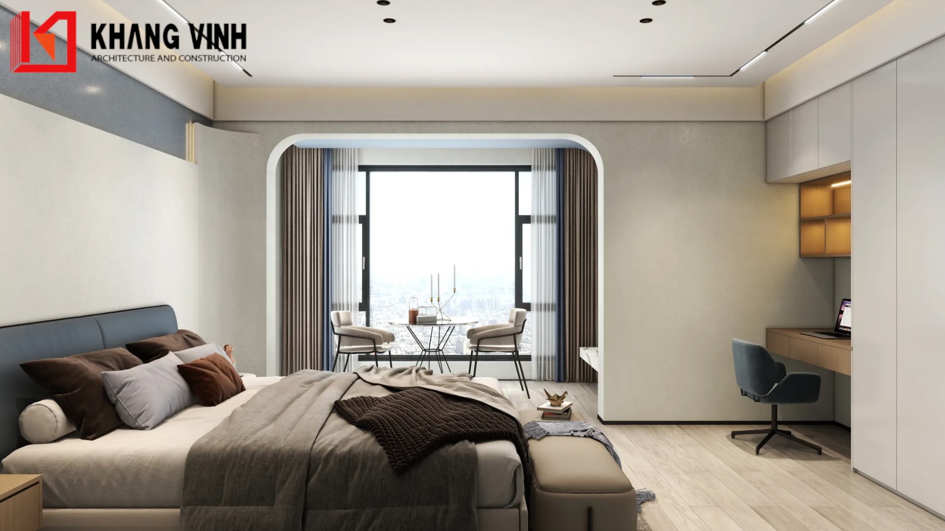 Nội thất phòng ngủ master hiện đại mở rộng ban công 