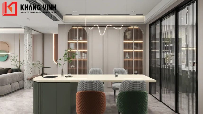 Đèn ăn trang trí hình thù độc đáo nghệ thuật. Màu sắc trắng sẽ cho độ tán sáng thêm chân thật