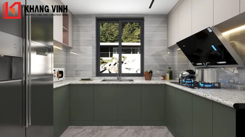 Được bố trí cửa sổ trong phòng bếp đây sẽ là một ưu điểm để nhà bếp của bạn luôn thoáng khí
