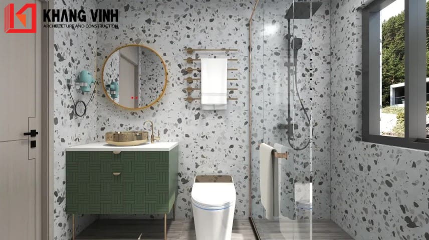 Nhờ vào sự phối màu sắc hợp lý nên dù chỉ là một căn phòng tắm nhưng nó trông vẫn rất sang trọng và hiện đại