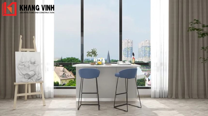 Ghế quầy bar, bàn được phủ đá thạch