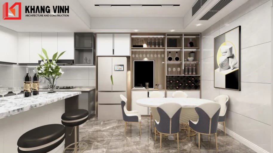 Quầy ăn gần bếp độc đáo mới mẻ, không gian lãng mạn rất hoàn hảo để có thể dành thời gian với bạn bè, gia đình và đặc biệt là người mình có cảm giác yêu thương