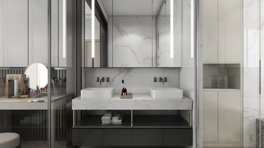 Với gam màu trắng chủ đạo Vẻ đẹp vủa đá Marble được phủ khắp căn phòng