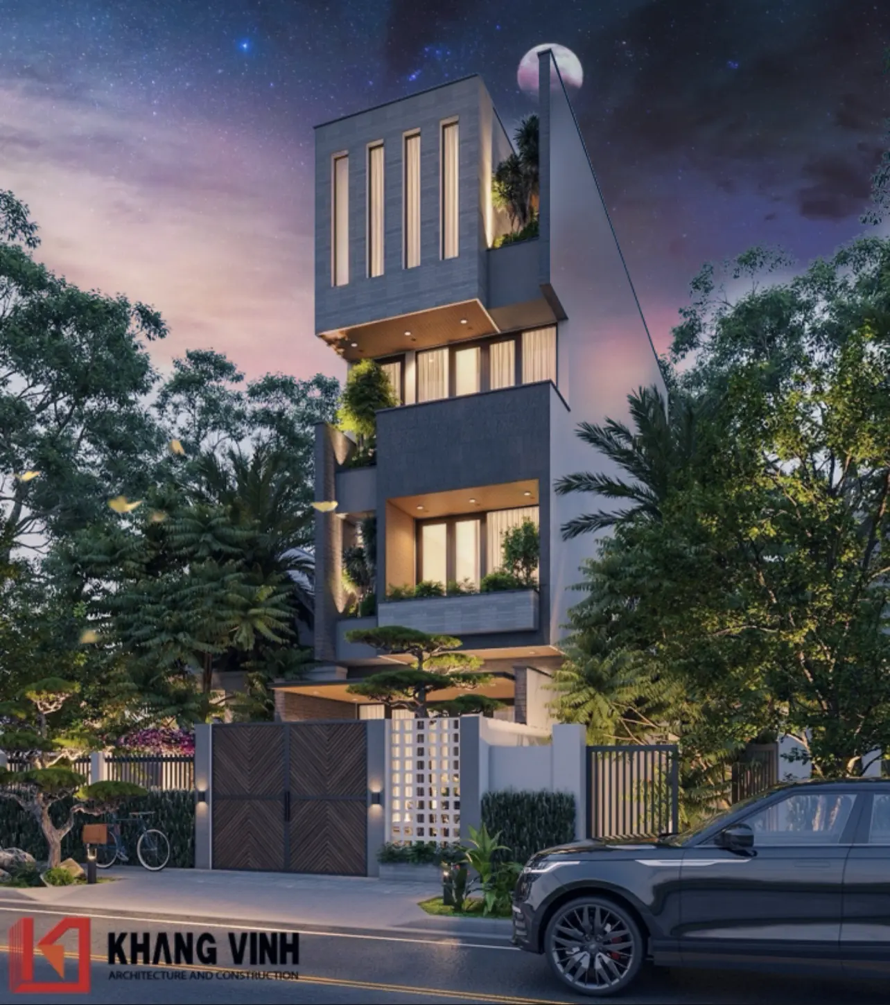 Mẫu thiết kế nhà phố hiện đại, tiện nghi - Kiến Trúc Khang Vinh