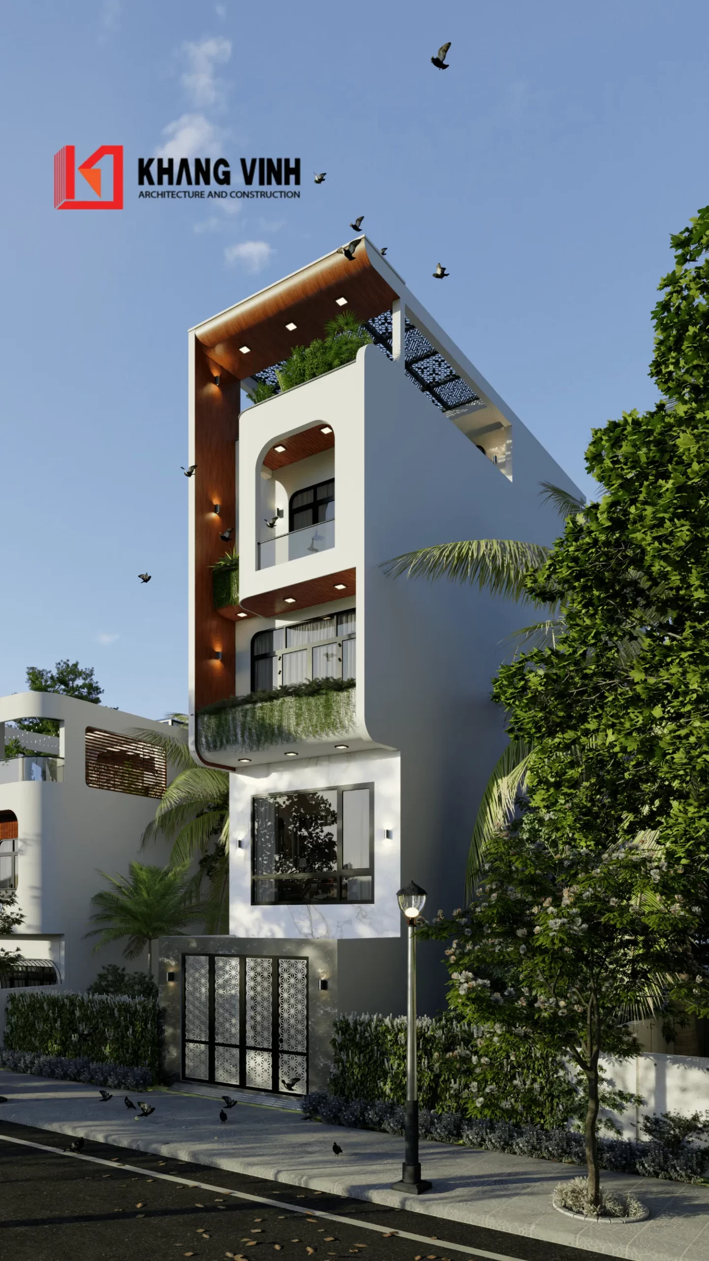 Phối cảnh 3D mặt tiền nhà phố 4 tầng hiện đại 3