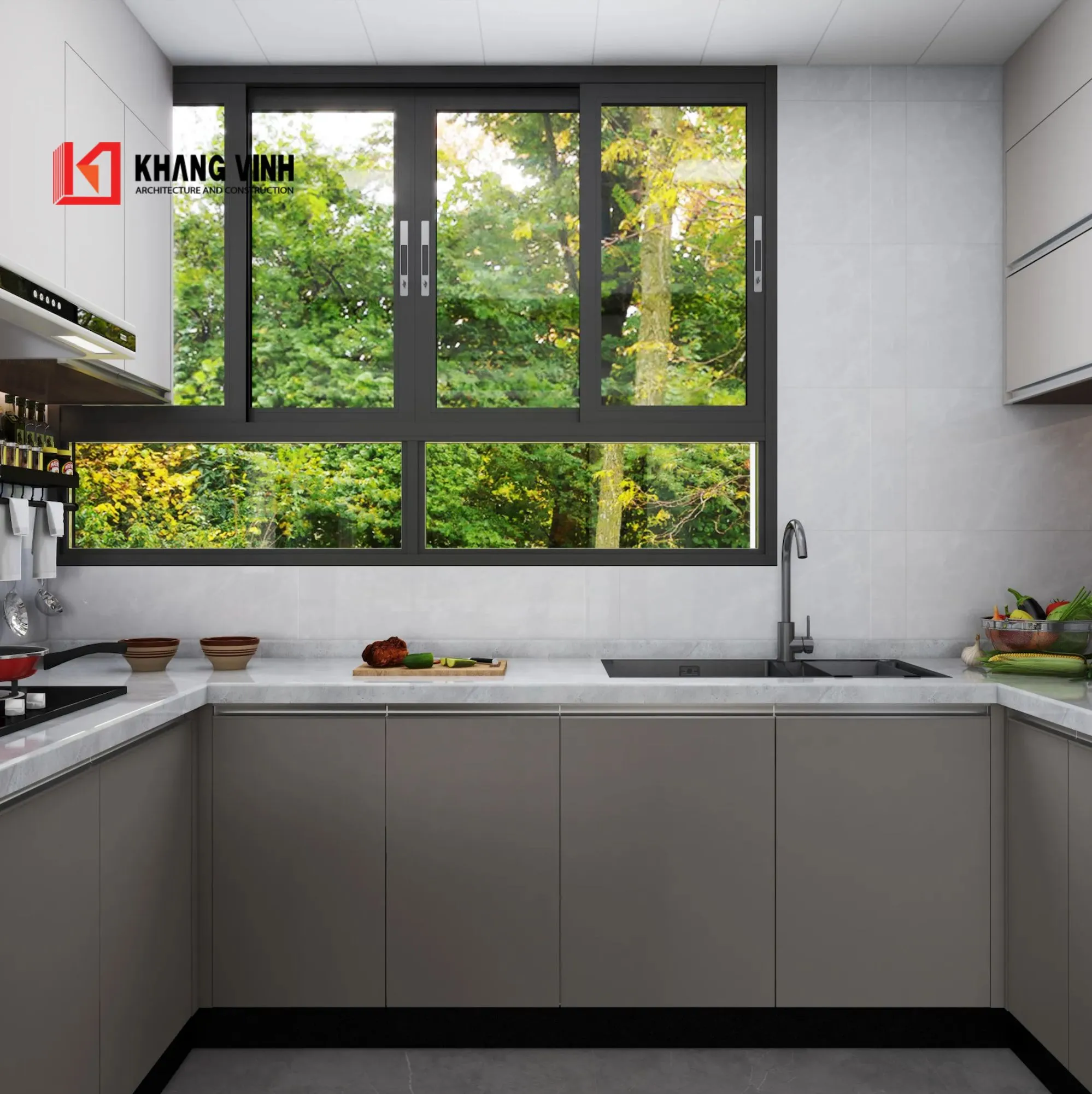 Phối cảnh nội thất phòng bếp nhà phố 4 tầng hiện đại1