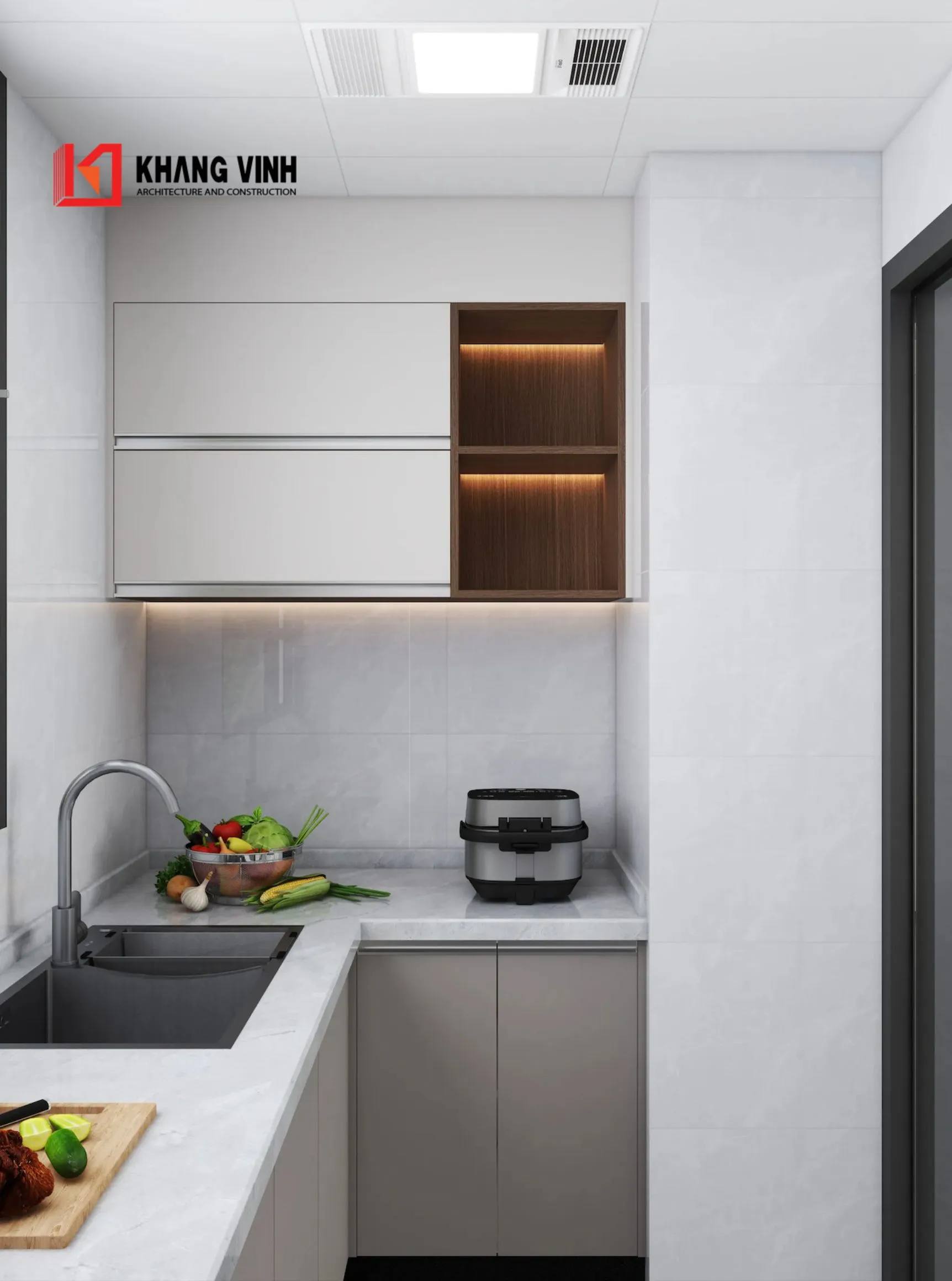 Phối cảnh nội thất phòng bếp nhà phố 4 tầng hiện đại 2