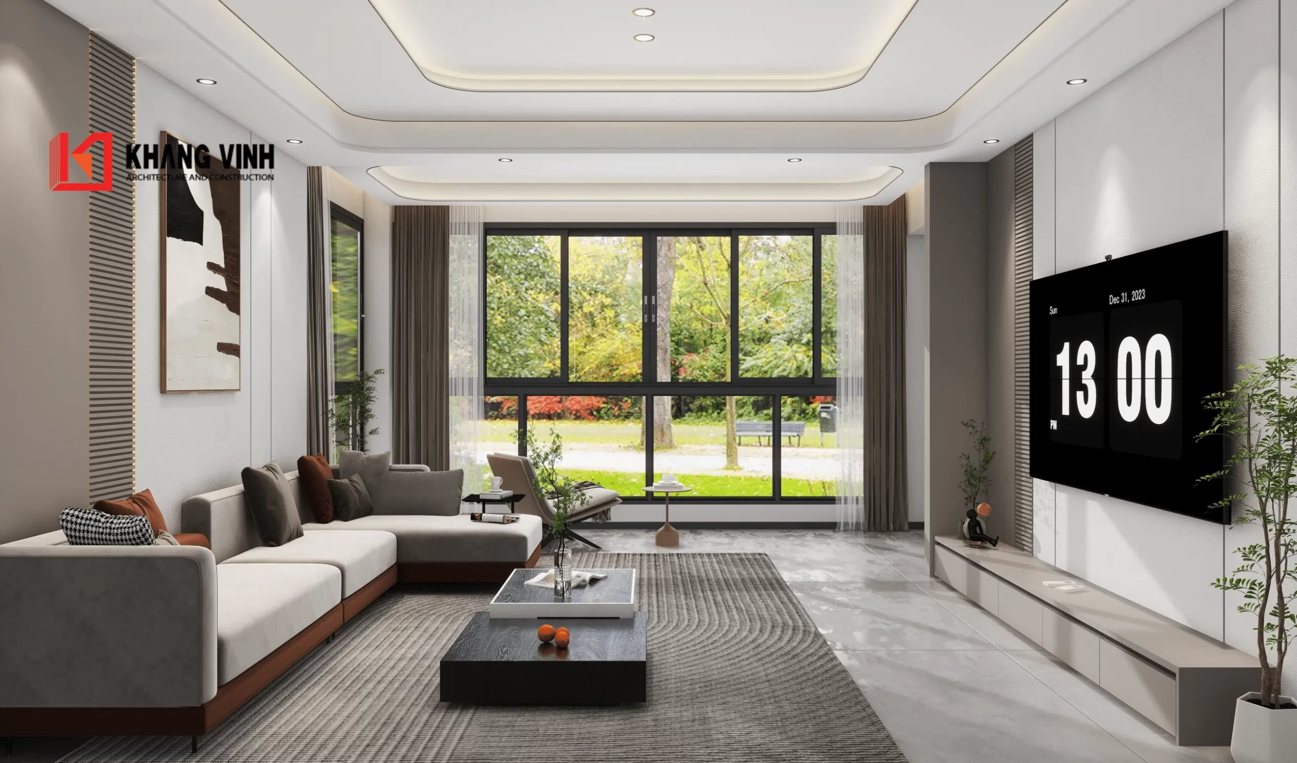 Phối cảnh nội thất phòng khách nhà phố 4 tầng hiện đại 1