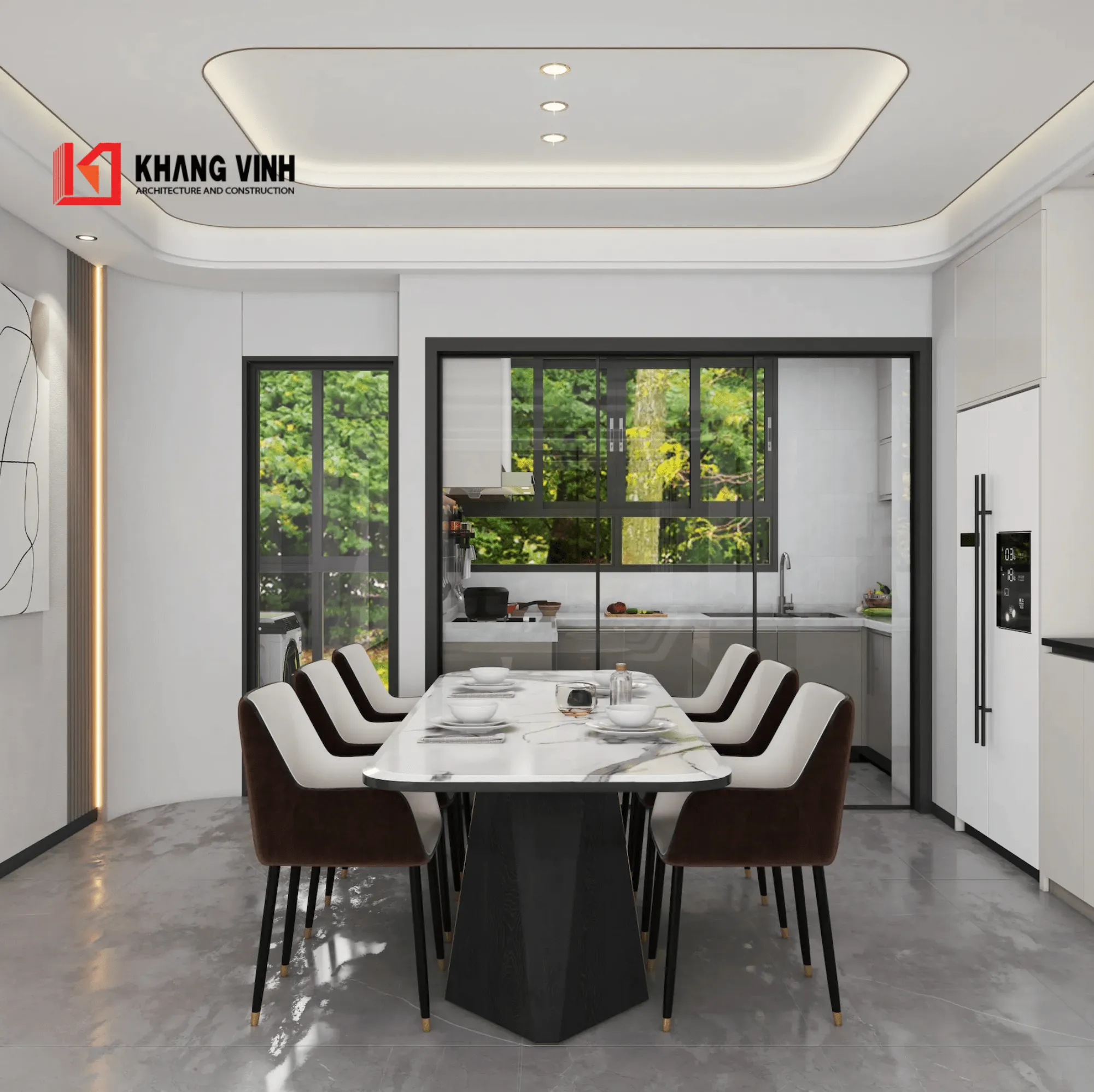 Phối cảnh nội thất phòng khách nhà phố 4 tầng hiện đại2