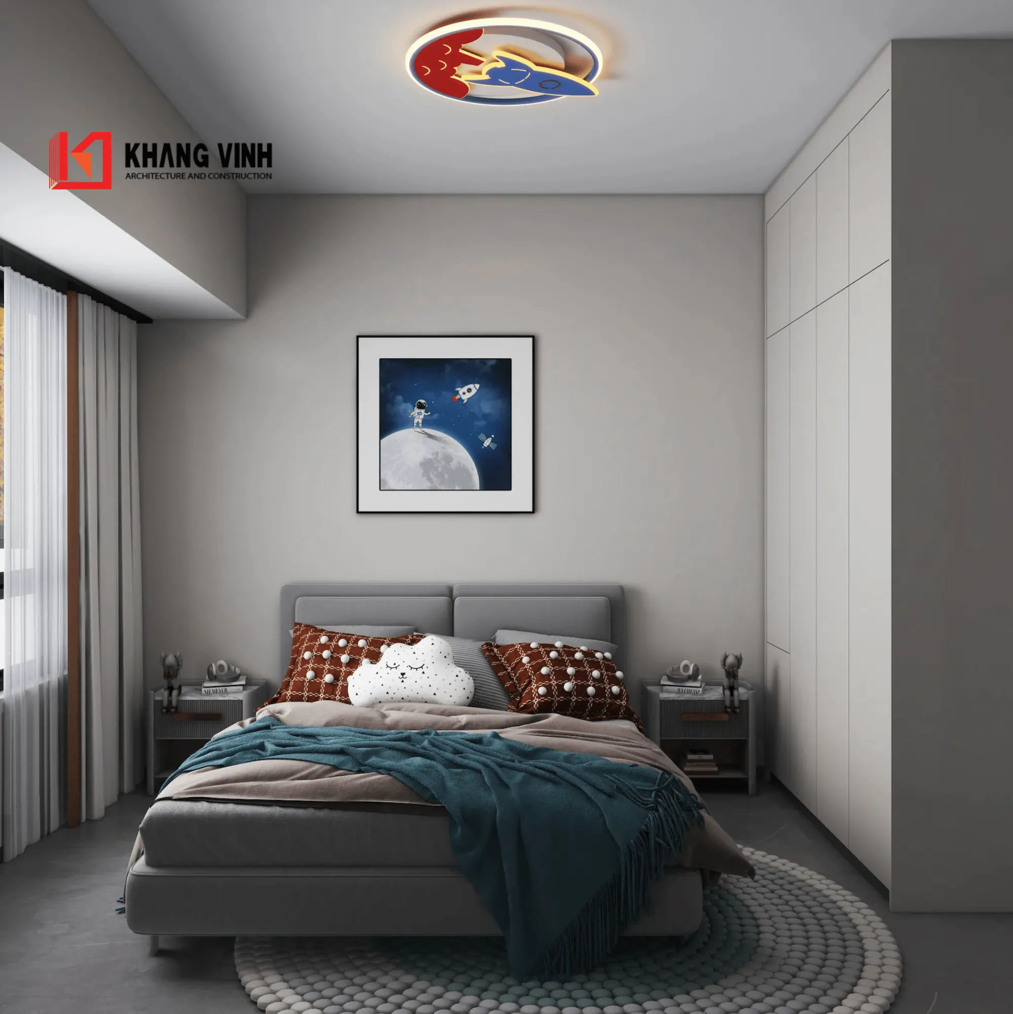 Phối cảnh nội thất phòng ngủ bé trai nhà phố 4 tầng hiện đại1