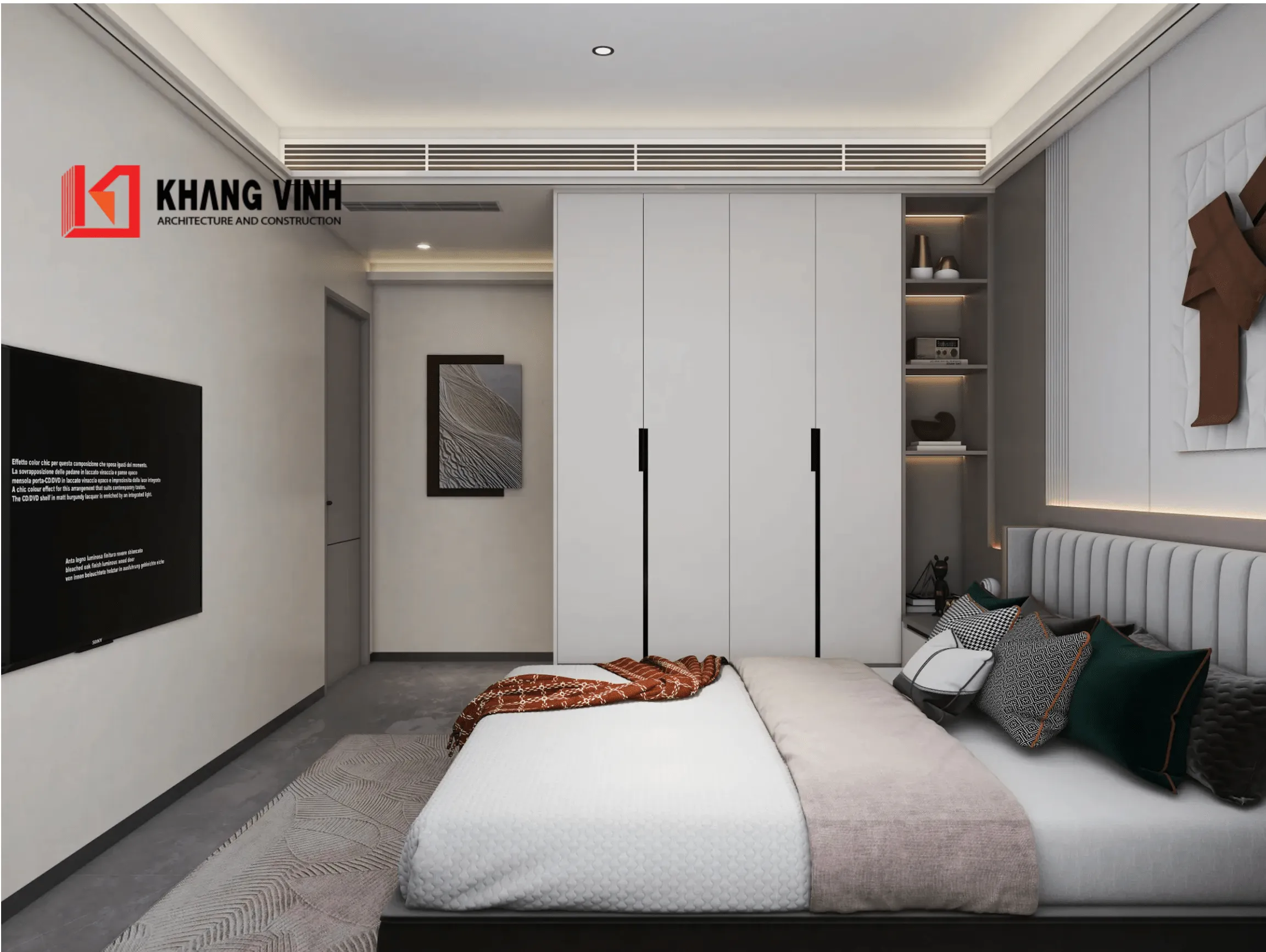 Phối cảnh nội thất phòng ngủ master nhà phố 4 tầng hiện đại1