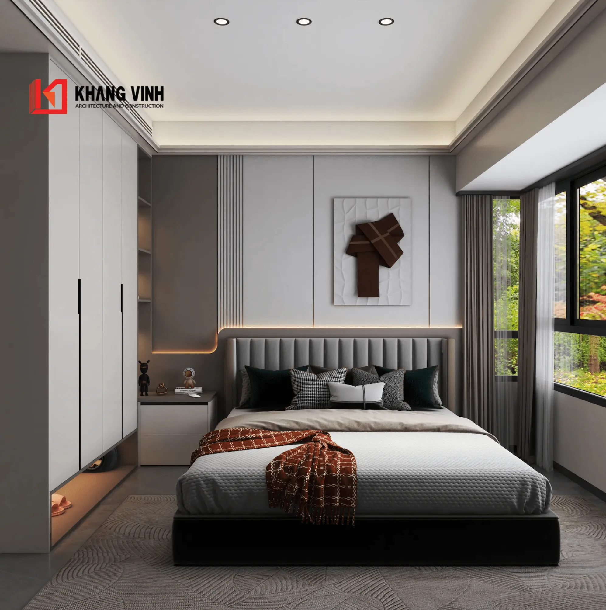 Phối cảnh nội thất phòng ngủ master nhà phố 4 tầng hiện đại2