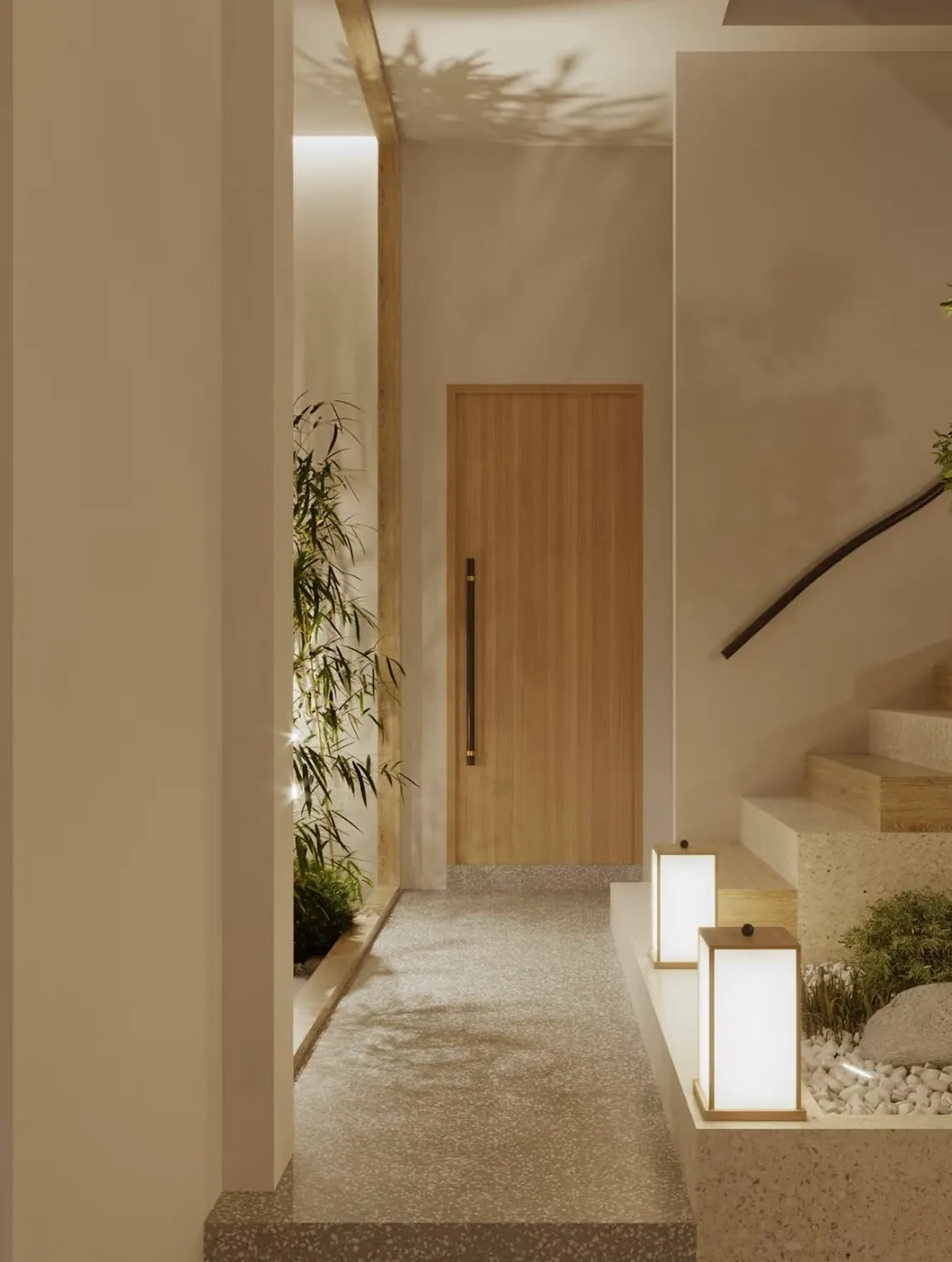 Lối vào nhà tầng trệt thông thoáng của mẫu nhà phố kết hợp kinh doanh spa