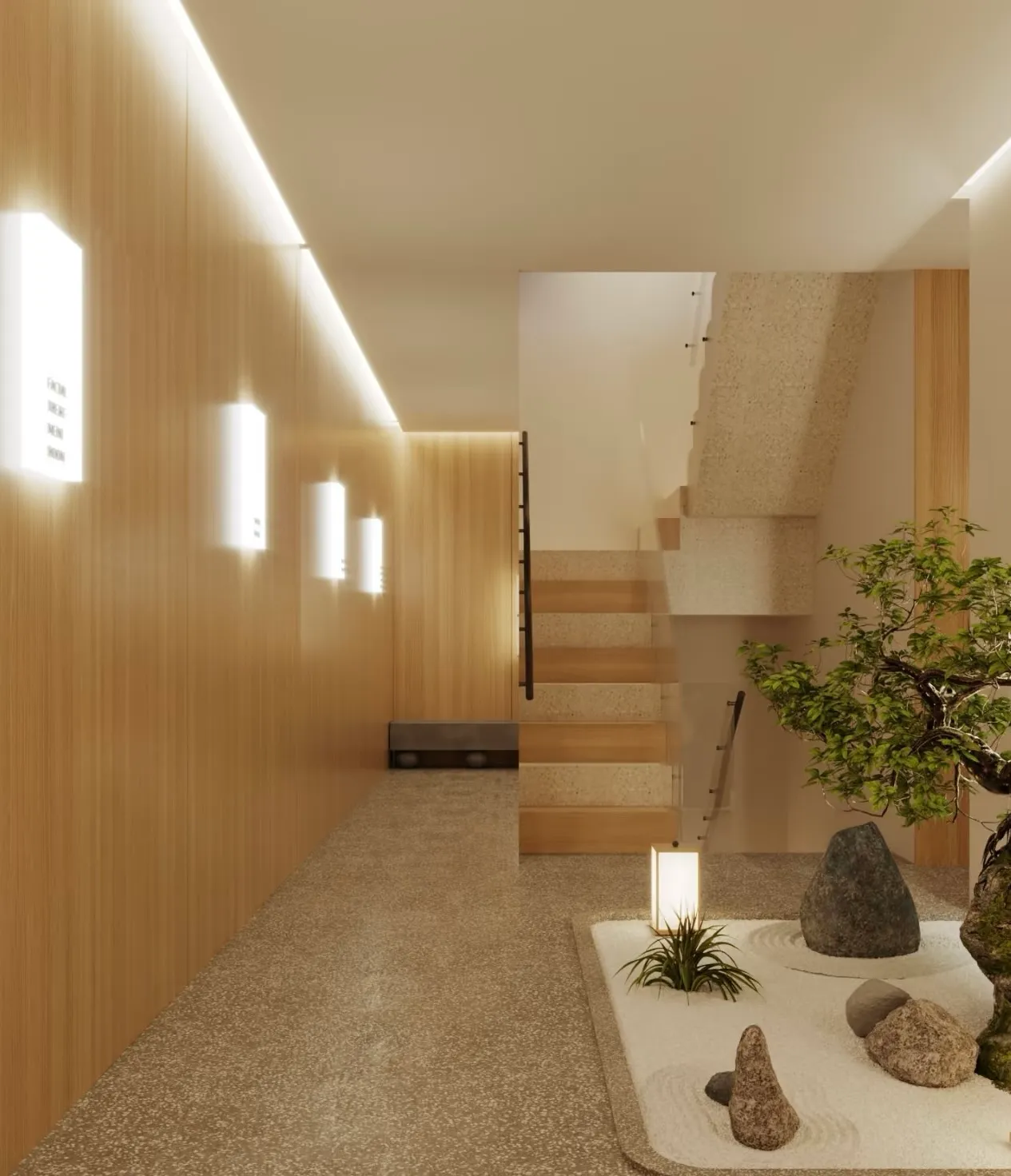 Hành lang cầu thang cùng tiểu cảnh đầy nghệ thuật của mẫu nhà phố kết hợp kinh doanh spa
