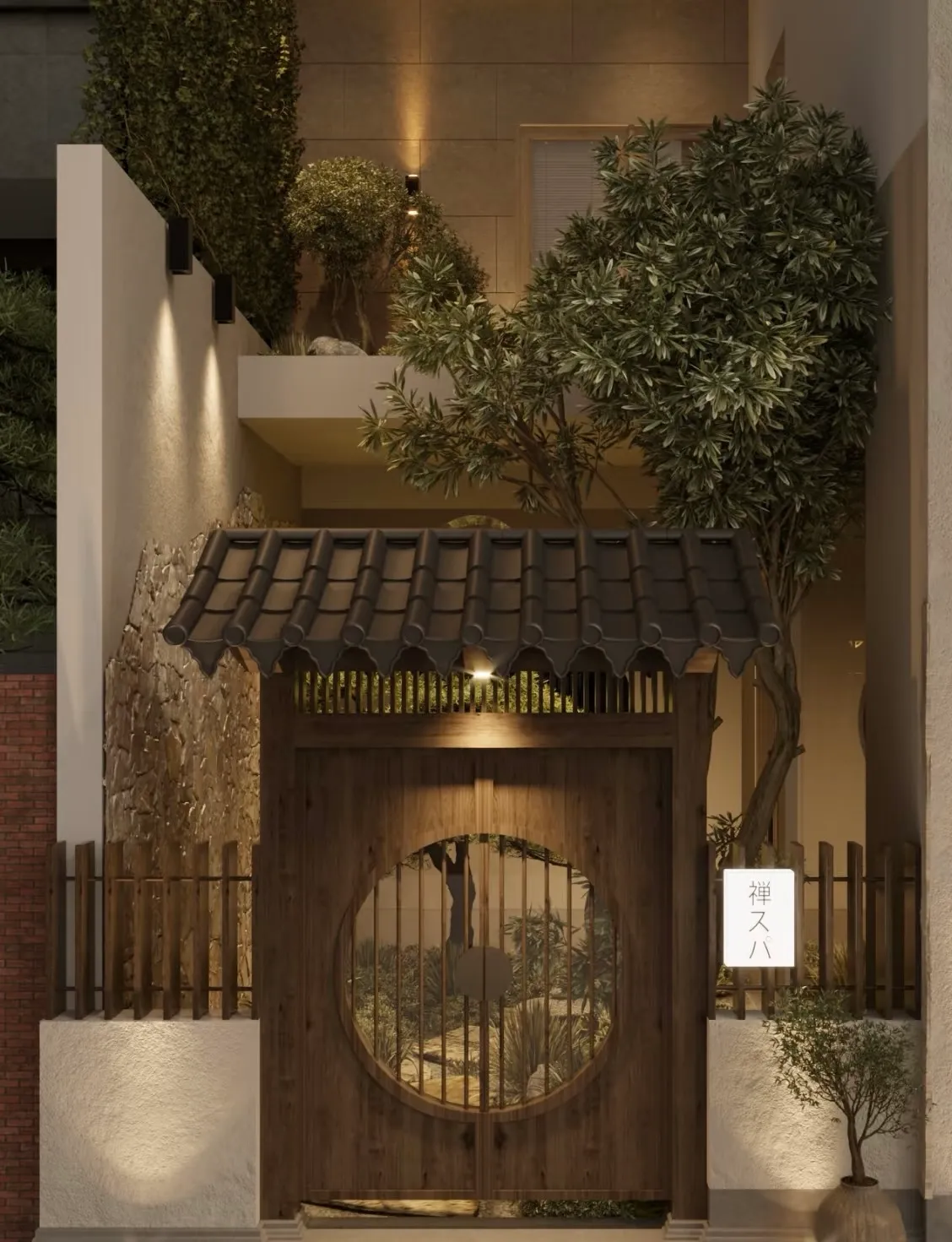 Cổng trước mặt tiền mẫu nhà phố kết hợp kinh doanh spa